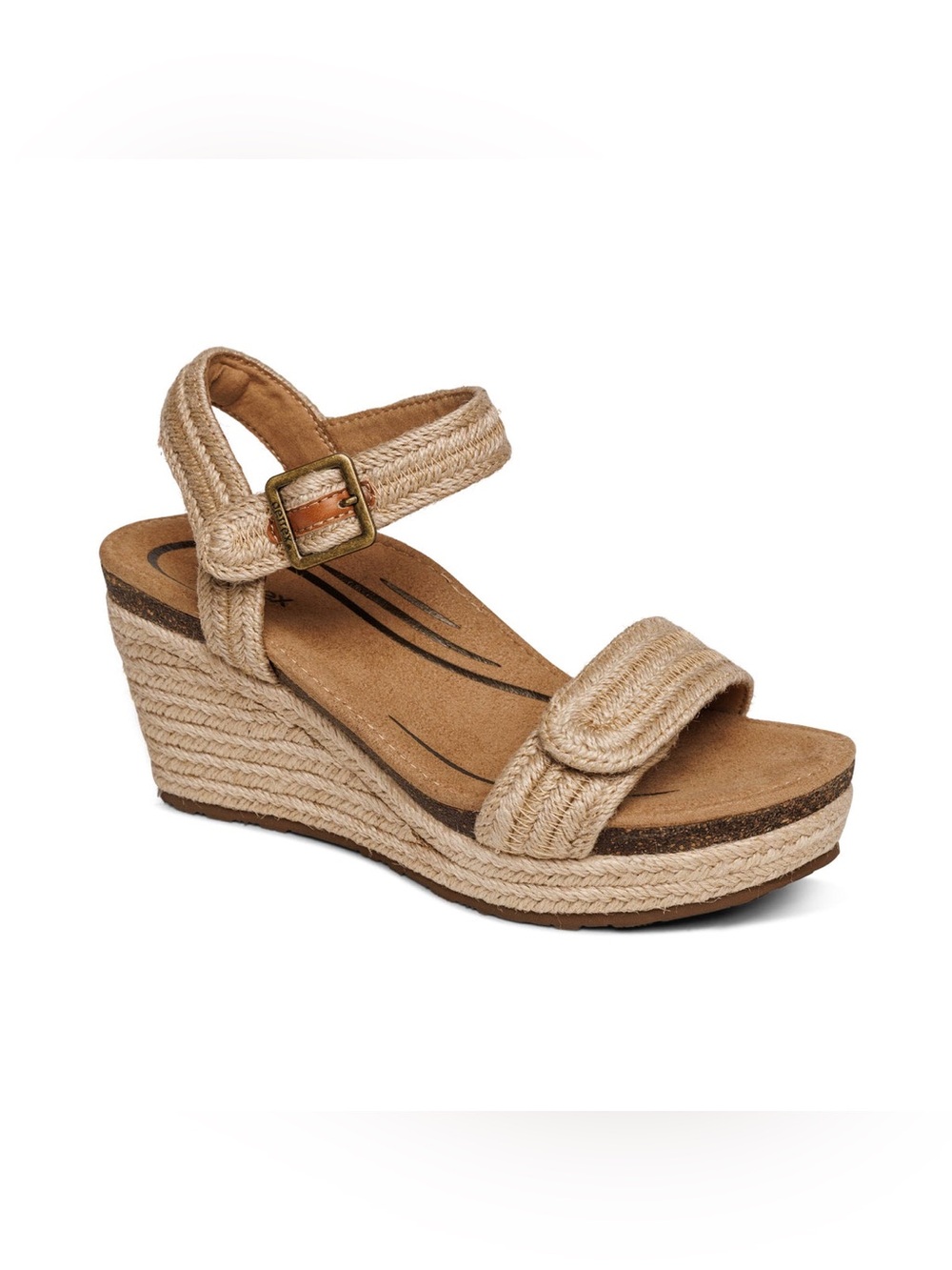 Aetrex Natural Tan Espadrille Wedge Sandal